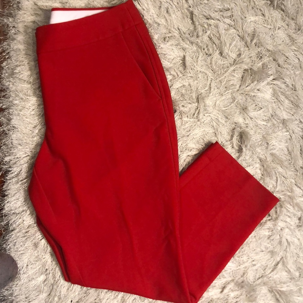 Bright red cropped dress pants from Loft